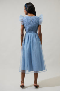 Lucille Organza Dot Smocked Midi Dress