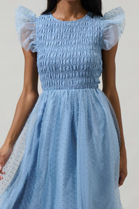 Lucille Organza Dot Smocked Midi Dress