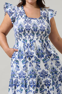 Viara Floral Giza Glare Smock Tiered Midi Dress Curve