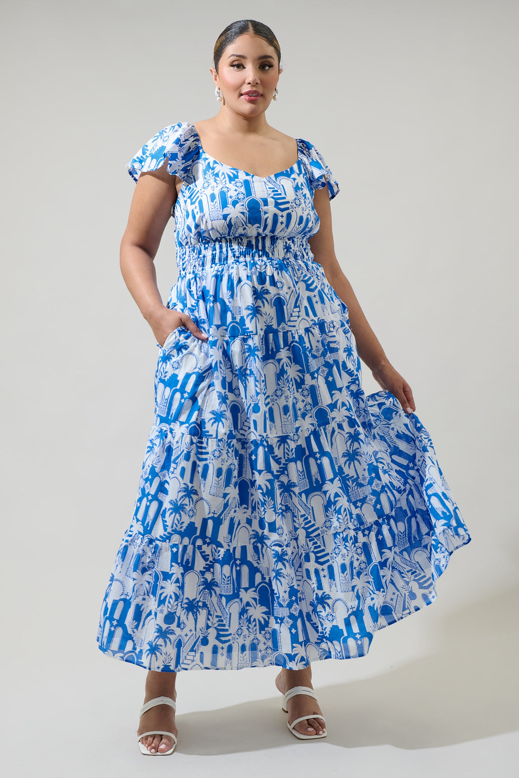 SUGARLIPS Women's Nala Tiered Smocked Maxi Sundress - Blue - Maxi dresses SUGARLIPS Women's Nala Tiered Smocked Maxi Sundress - Blue - Maxi dresses
