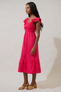 Girona Smocked Ruffle Midi Dress