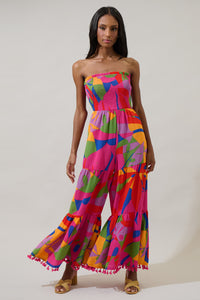 Soleil Abstract Eve Strapless Smocked Jumpsuit