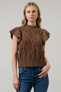 Tatum Flutter Sleeve Cable Knit Sweater Top