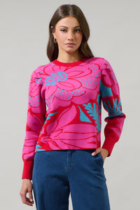 Zinnia Floral Gathered Shoulder Sweater