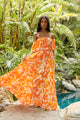 Tropical Dreamsicle Enamored Off the Shoulder Ruffle Dress
