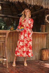 Lilo Tropics Hacienda Puff Sleeve Midi Dress