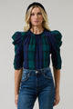 Hudson Plaid Drape Sleeve Top