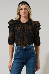 Toffee Floral Drape Sleeve Top