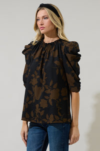 Toffee Floral Drape Sleeve Top