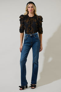 Toffee Floral Drape Sleeve Top