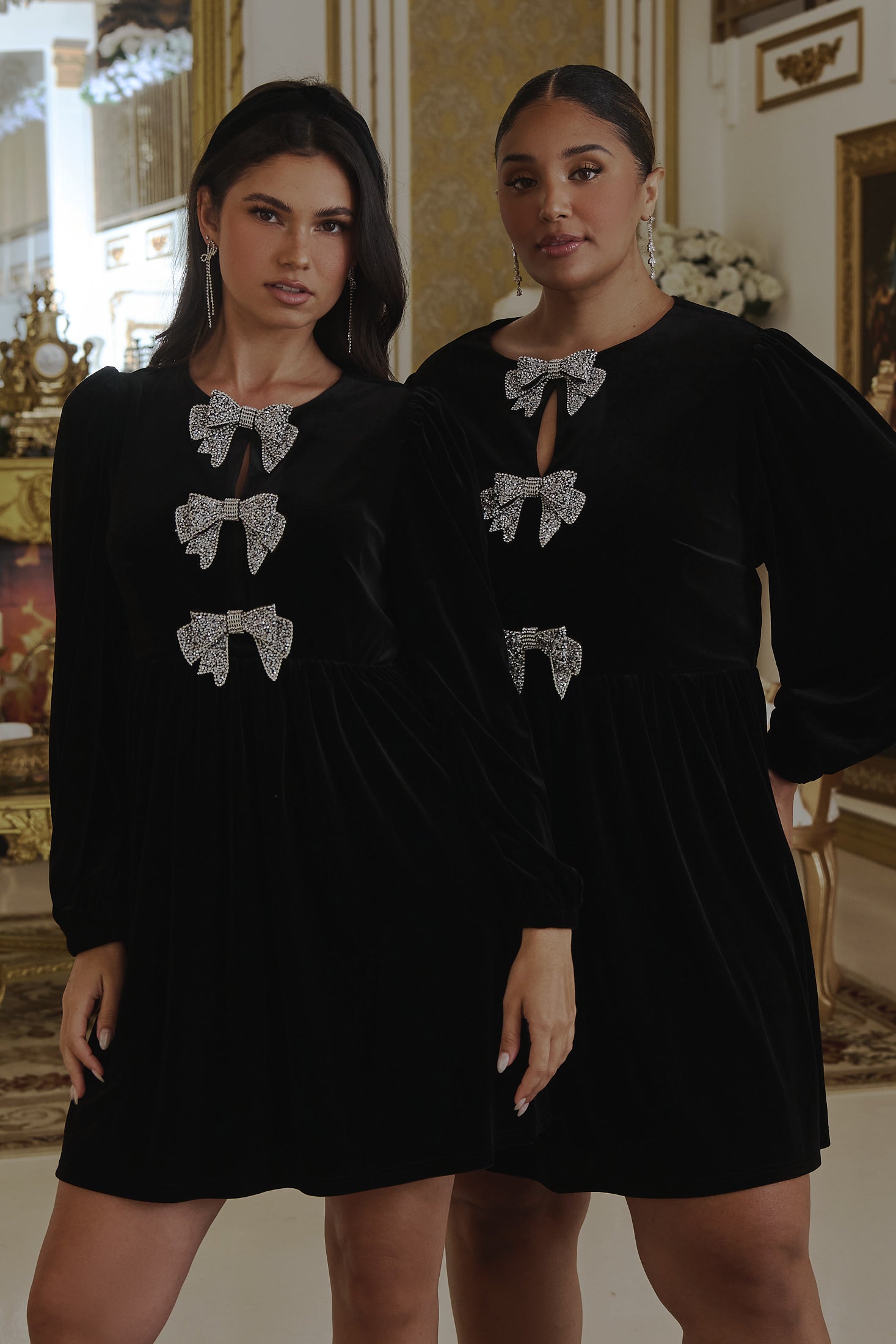 Sugarlips Glow Bow Velvet Crew Neck Long Sleeve Mini Dress, Womens, L, Black Sugarlips Glow Bow Velvet Crew Neck Long Sleeve Mini Dress, Womens, L, Black