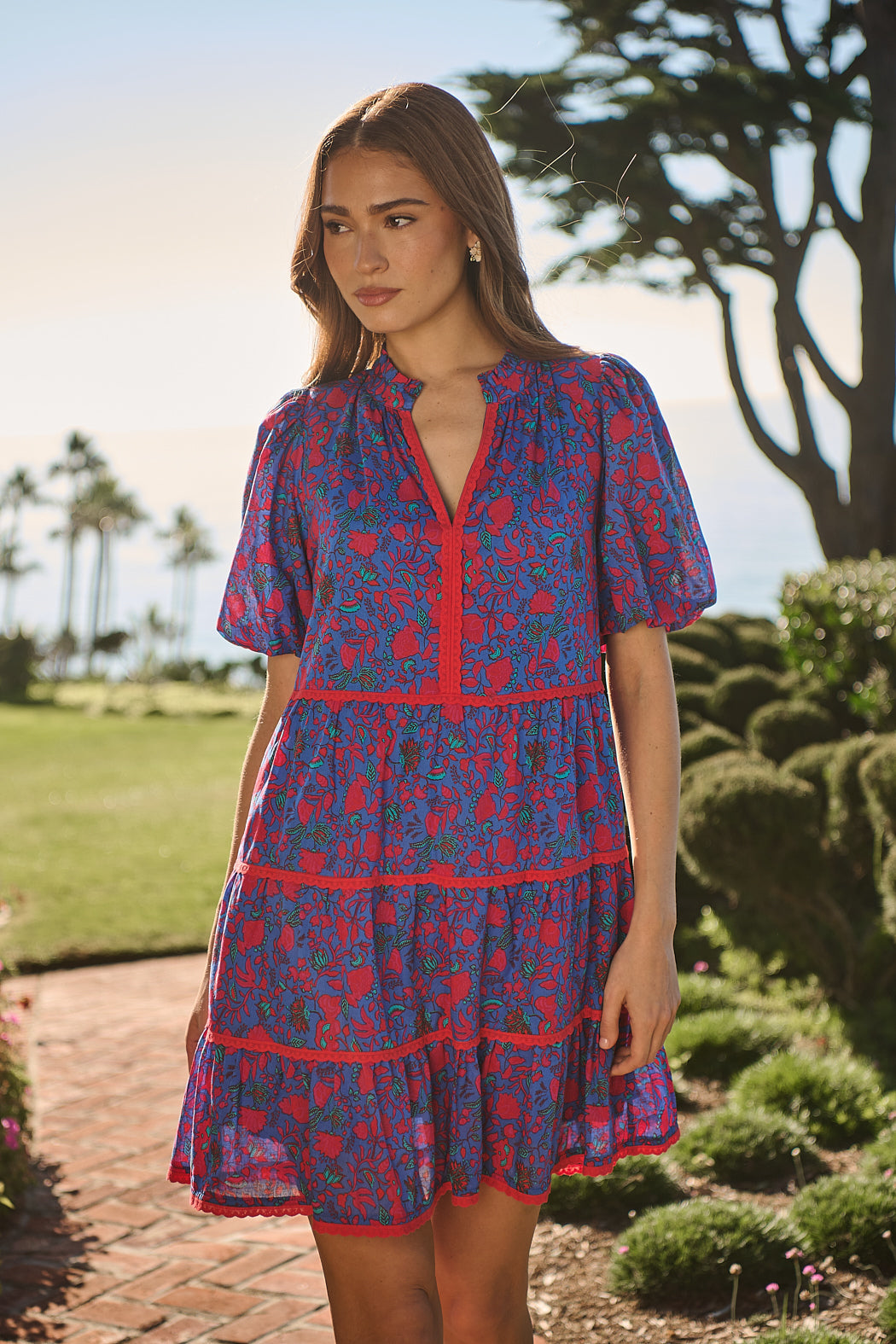 Tanya Floral Korra Tiered Mini Dress BLUE-FUCHSIA / M by Sugarlips Tanya Floral Korra Tiered Mini Dress BLUE-FUCHSIA / M by Sugarlips