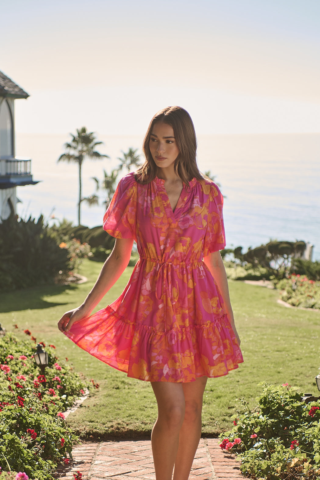 Elaris Floral Noella Shift Mini Dress FUCHSIA-ORANGE-MUL / L by Sugarlips Elaris Floral Noella Shift Mini Dress FUCHSIA-ORANGE-MUL / L by Sugarlips