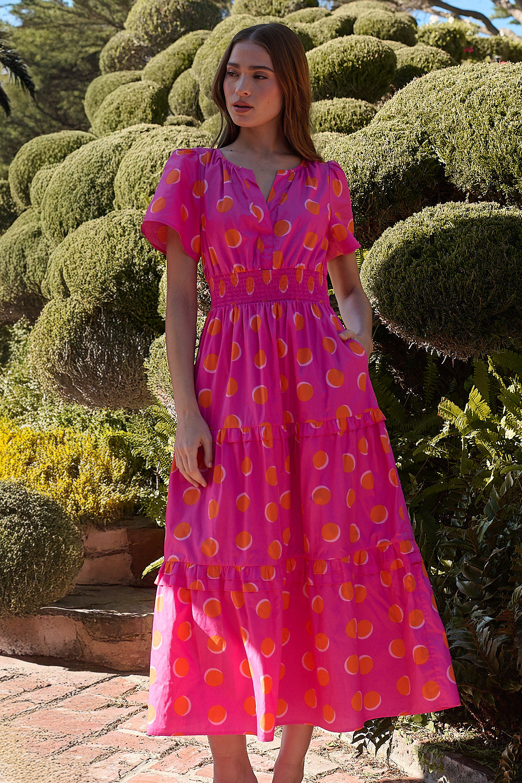 SUGARLIPS Women's Rosy Polka Dot Tiered Cotton Poplin Maxi Dress - Pink - Maxi dresses SUGARLIPS Women's Rosy Polka Dot Tiered Cotton Poplin Maxi Dress - Pink - Maxi dresses