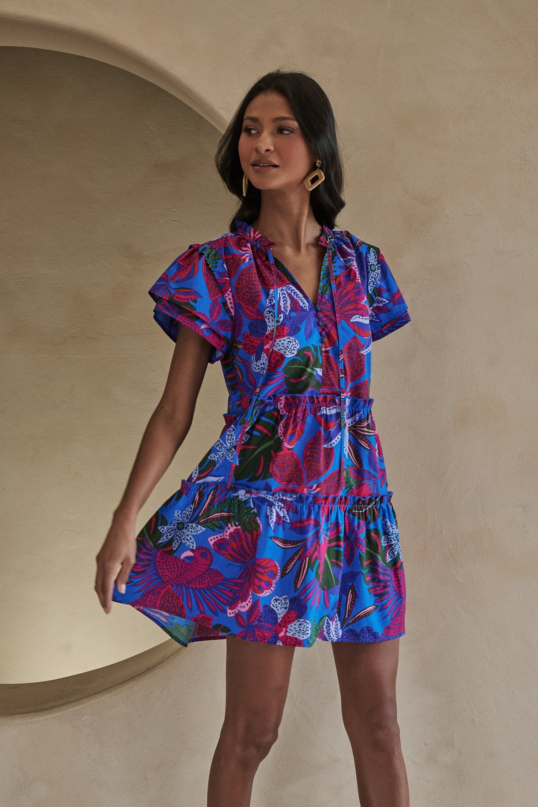 Mela Tropics Empire Tiered Mini Dress – Sugarlips