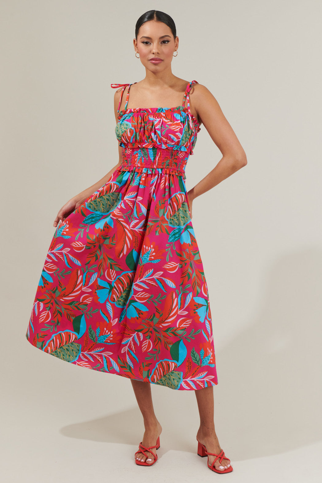 smocked poplin midi dress Loft Tie Strap Smocked Poplin Midi Dress Size 16 Soft Straw Women's