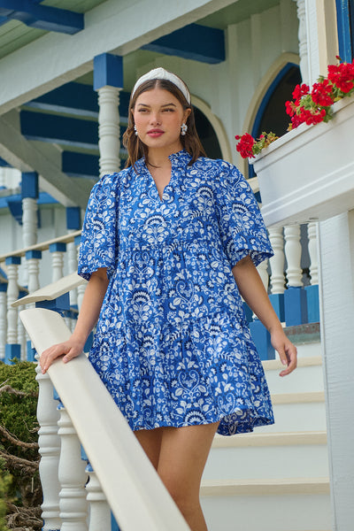 LiLi&LuLu　0516 Lulu Floral Dixie Split Neck Shift Dress – Sugarlips