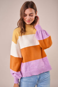 Cassandra Color Block Mock Neck Sweater