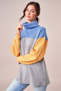 Sidnie Color Block Mock Neck Sweater