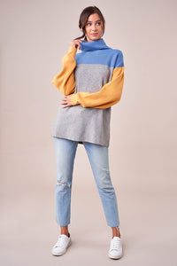 Sidnie Color Block Mock Neck Sweater