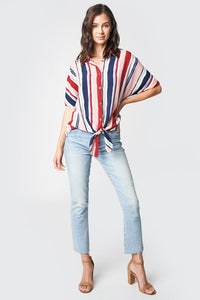 Candy Striped Button Up Tie-Front Top