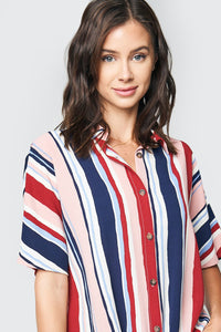 Candy Striped Button Up Tie-Front Top