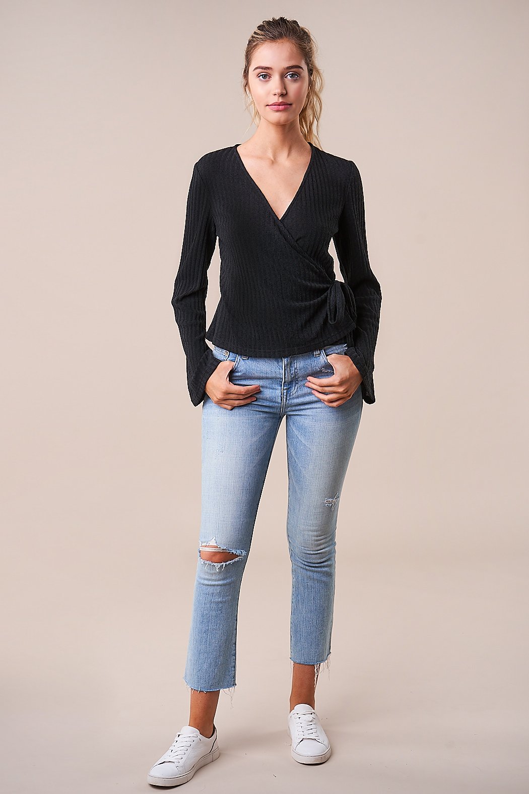 Ribbed Knit Trumpet Hem Cropped Top - Women - Ready-to-Wear