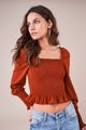 Muy Caliente Smocked Square Neck Top