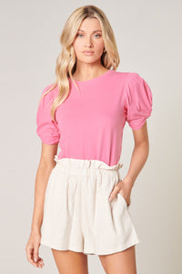 Olivia Knot Puff Sleeve Cotton Knit Top