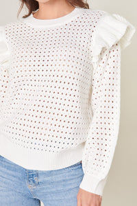 Chesapeake Pointelle Ruffle Detail Sweater