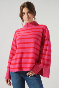 Slayder Striped Turtleneck Wide Sleeve Sweater