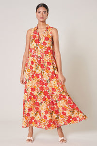 Didion Floral Split Neck Tiered Maxi Dress