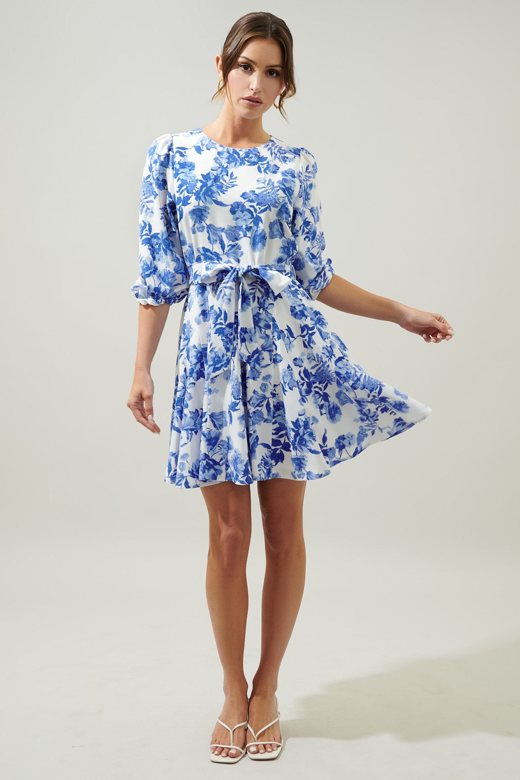 Antoinette Blue Floral Collins Godet Mini Dress Sugarlips Antoinette Blue Floral Collins Godet Mini Dress Sugarlips