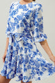 Antoinette Blue Floral Collins Godet Mini Dress