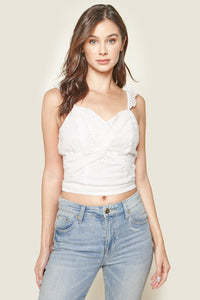 Morning Glory Eyelet Twist Front Crop Top