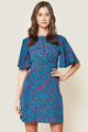 Ziggy Blue Leopard Print Flutter Sleeve Mini Dress