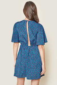 Ziggy Blue Leopard Print Flutter Sleeve Mini Dress