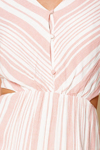 Tiegen Short Sleeve Striped Cut Out Maxi Dress