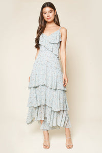 Mi Amore Blue Floral Print Ruffled Maxi Dress