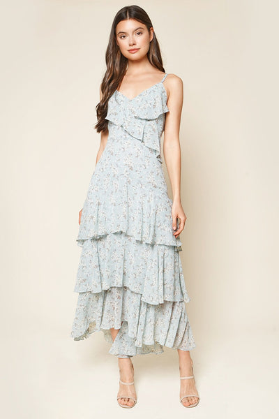 Mi Amore Blue Floral Print Ruffled Maxi Dress – Sugarlips 