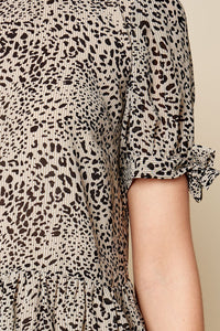 Fierce Feeling Leopard Print Tie Sleeve Peplum Top