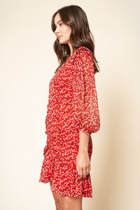 Cleo Floral Print Ruched Ruffle Dress