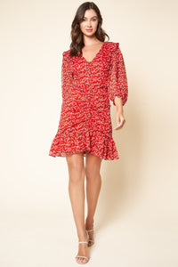 Cleo Floral Print Ruched Ruffle Dress