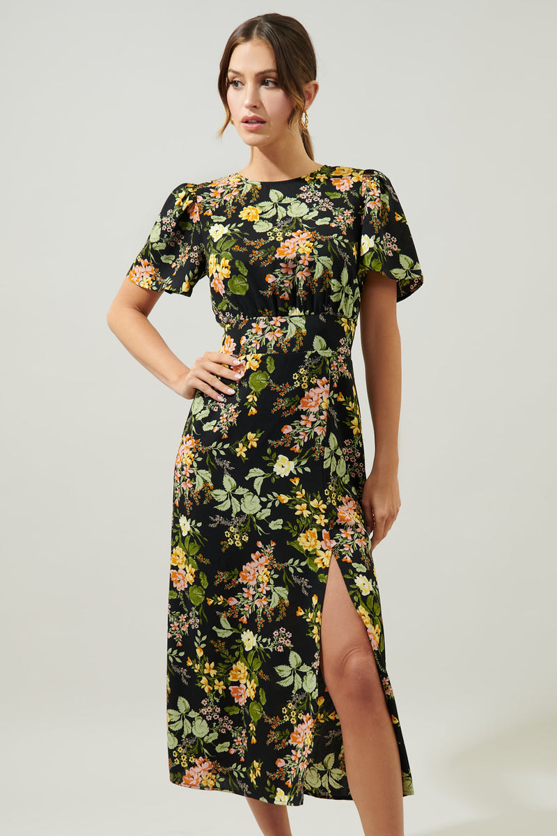 Night Bloom Floral Midi Dress – Sugarlips