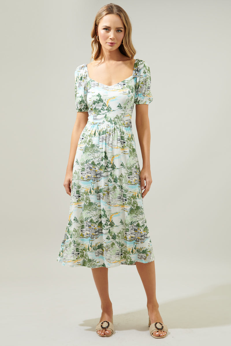 Francine Toile Alessi Puff Sleeve Midi Dress – Sugarlips