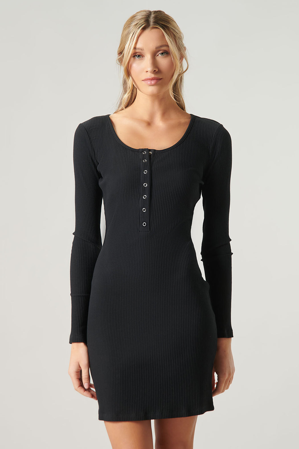 Avignon Ribbed Knit Long Sleeve Henley Mini Dress Avignon Ribbed Knit Long Sleeve Henley Mini Dress