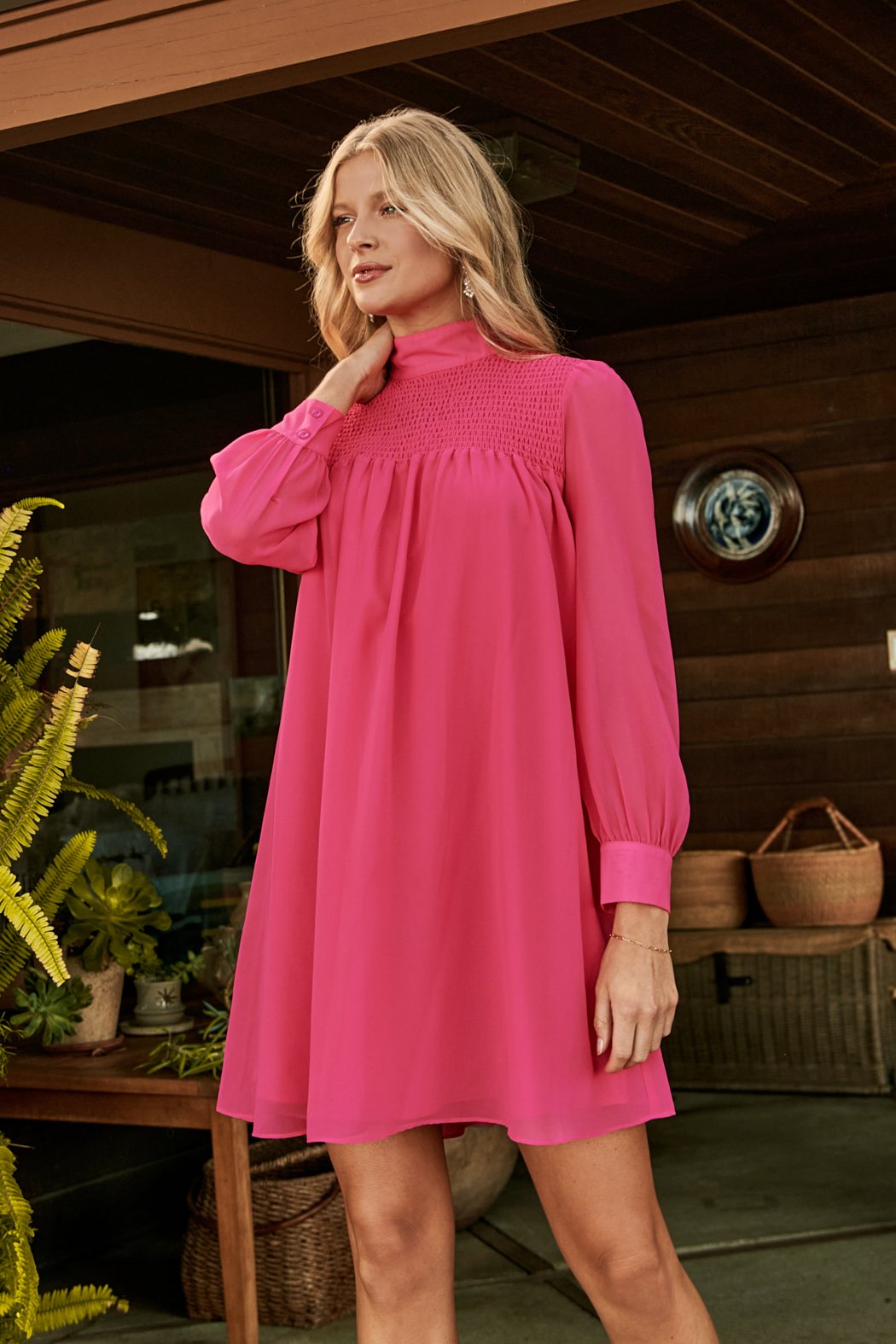 Kam Mock Neck Babydoll Dress Kam Mock Neck Babydoll Dress