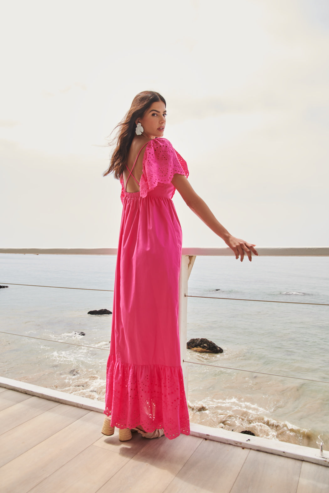 pink poplin maxi dress Pink Cotton Poplin A-Line Deep Neck Sleeveless Maxi Dress 54" / Petite (5'1" and below)