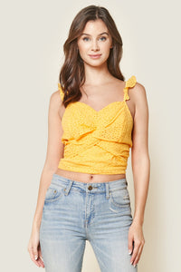 Morning Glory Eyelet Twist Front Crop Top