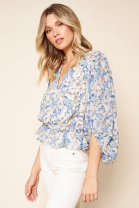 Walk On By Floral Balloon Sleeve Top